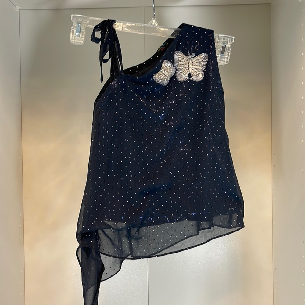 Lime Light Navy Butterfly Embellished Blouse for Girls Size 4-5